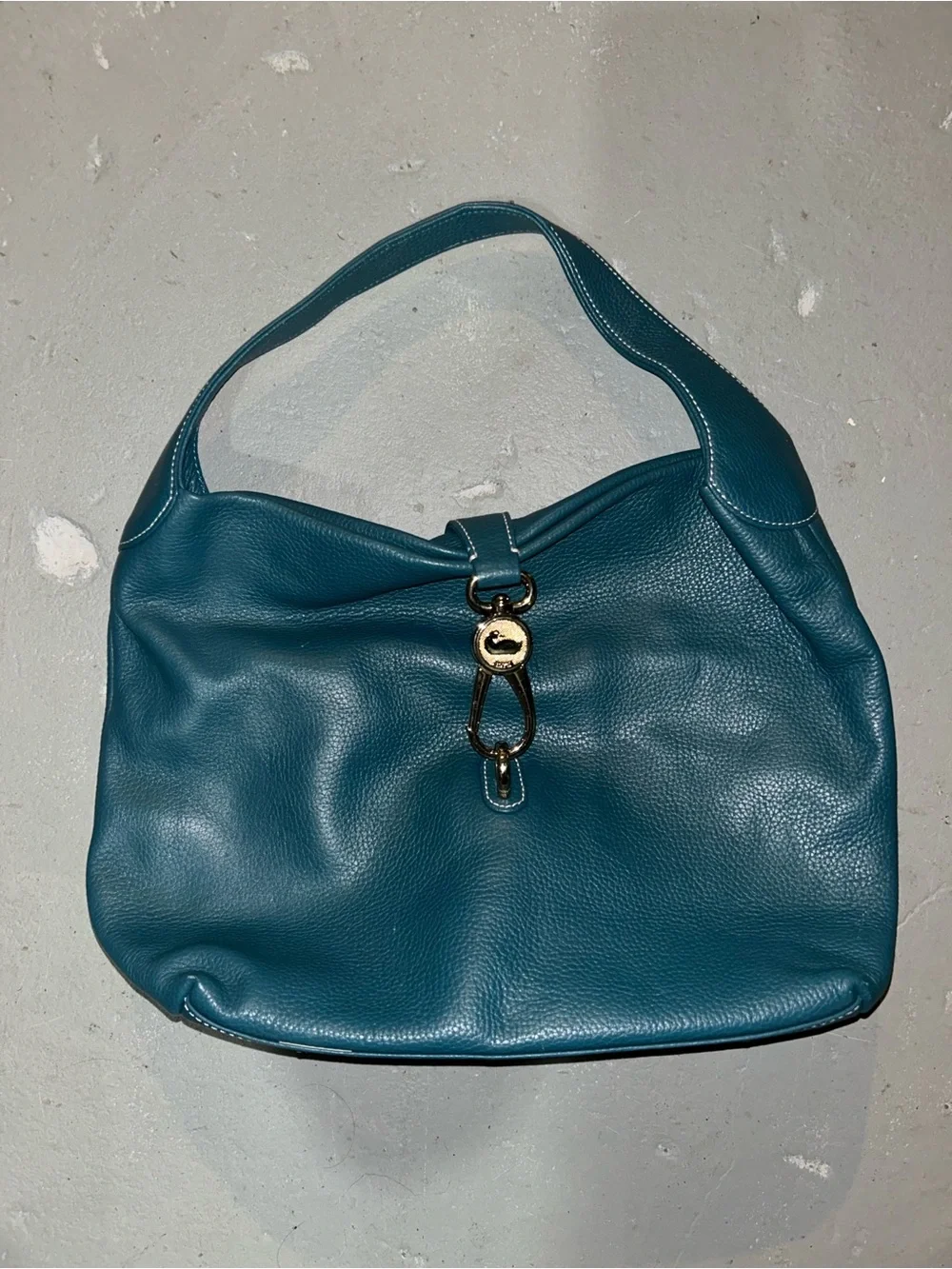 Dooney & Bourke Teal Leather Hobo with Gold Tone Hardware
